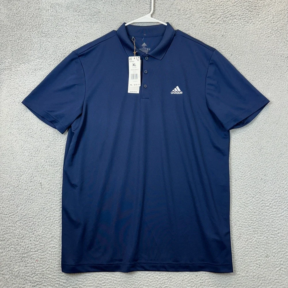 NEW Adidas Polo Shirt Mens XL Performance Navy Blue Golf Rugby Short Sleeve Logo
